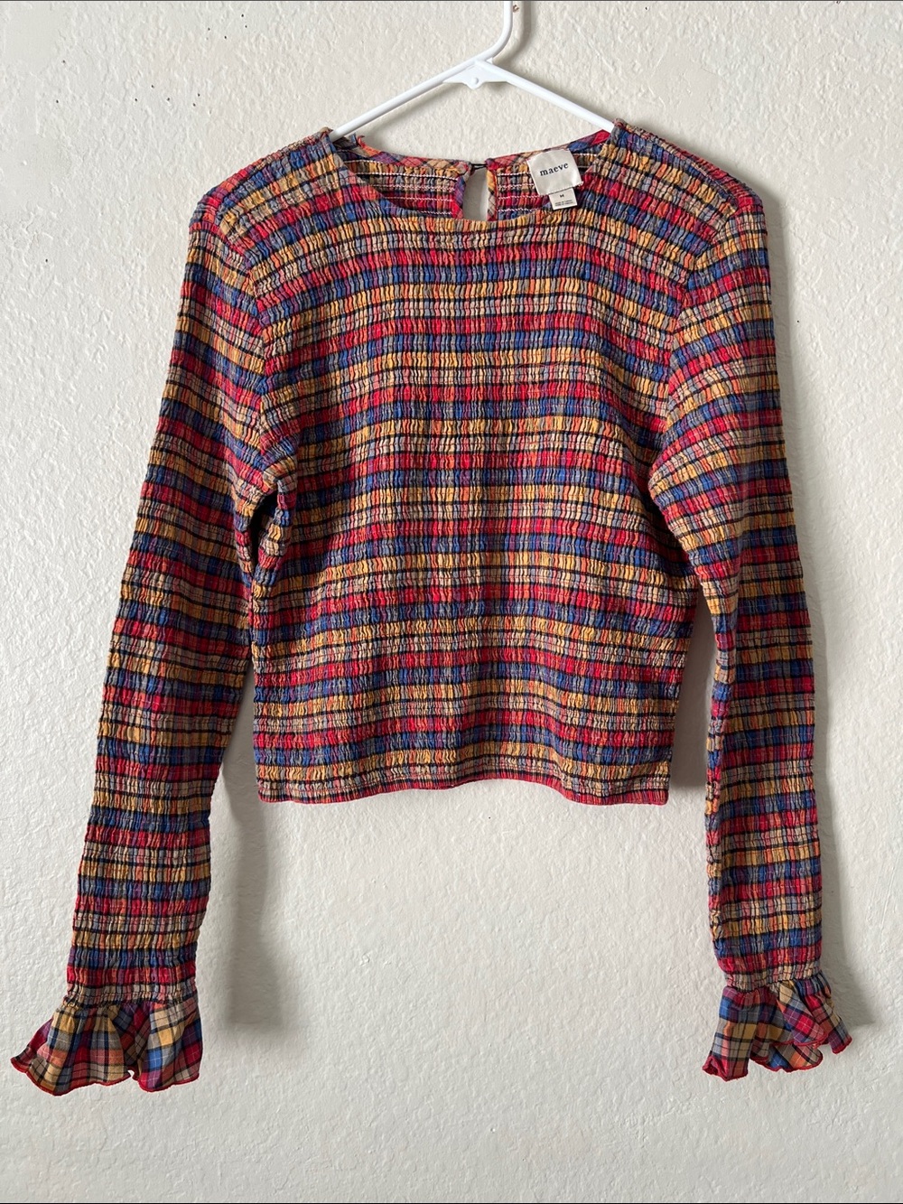 EUC MAEVE Multicolor Striped Smocked Long-Sleeve Top 100% Cotton M